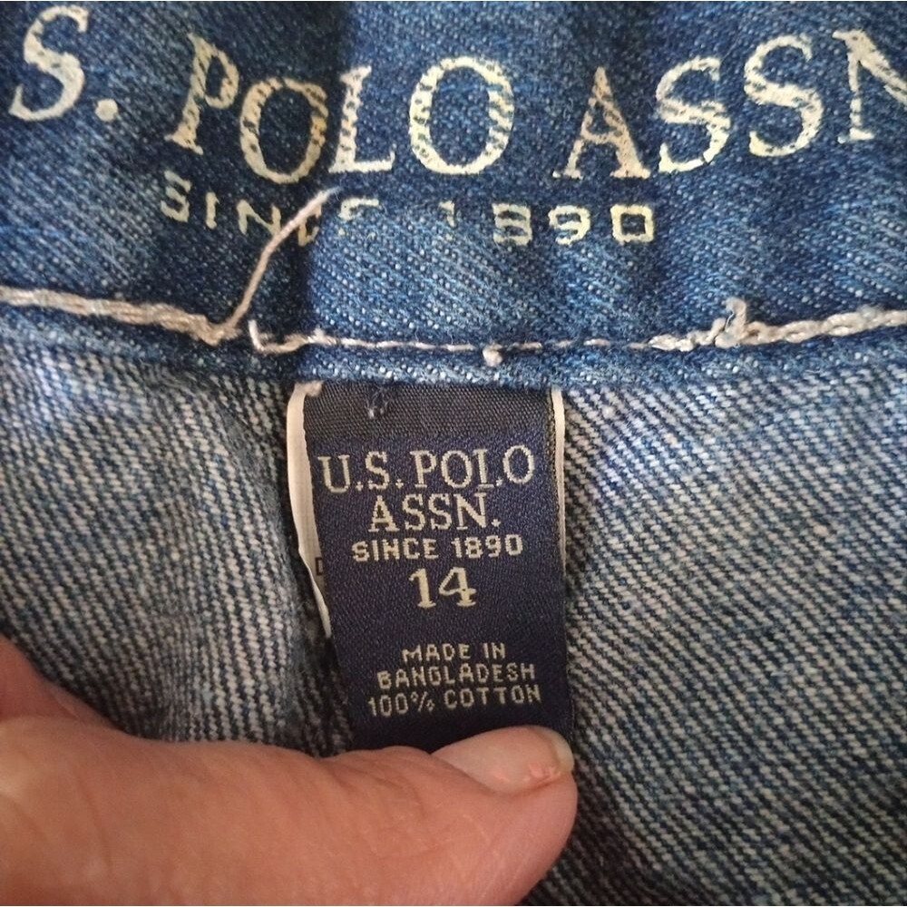 US Polo Boys Blue Bermuda Denim Shorts Sz 14 - Picture 5 of 12